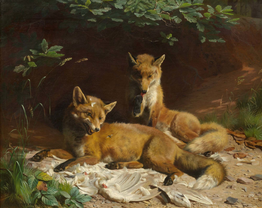 1874 19th_century adolf_mackeprang ambient_arthropod ambient_insect ambiguous_gender ancient_furry_art arthropod auto_foot_lick black_nose brown_body brown_fur brown_pawpads canid canine dipstick_tail duo feathers feral foot_fetish foot_lick foot_play fox fur hi_res insect leg_markings licking loose_feather lying mammal markings nude oil_painting_(artwork) outside painting_(artwork) pawpads paws public_domain quadruped red_fox self_lick signature socks_(marking) tail_markings tongue tongue_out traditional_media_(artwork) white_body white_feathers