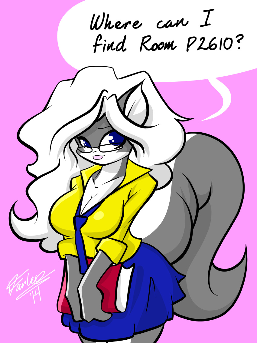 absurd_res anthro breasts chloe_sinclaire cleavage clothed clothing dialogue eyewear female glasses hi_res mammal mephitid school_uniform skunk solo uniform vin4art