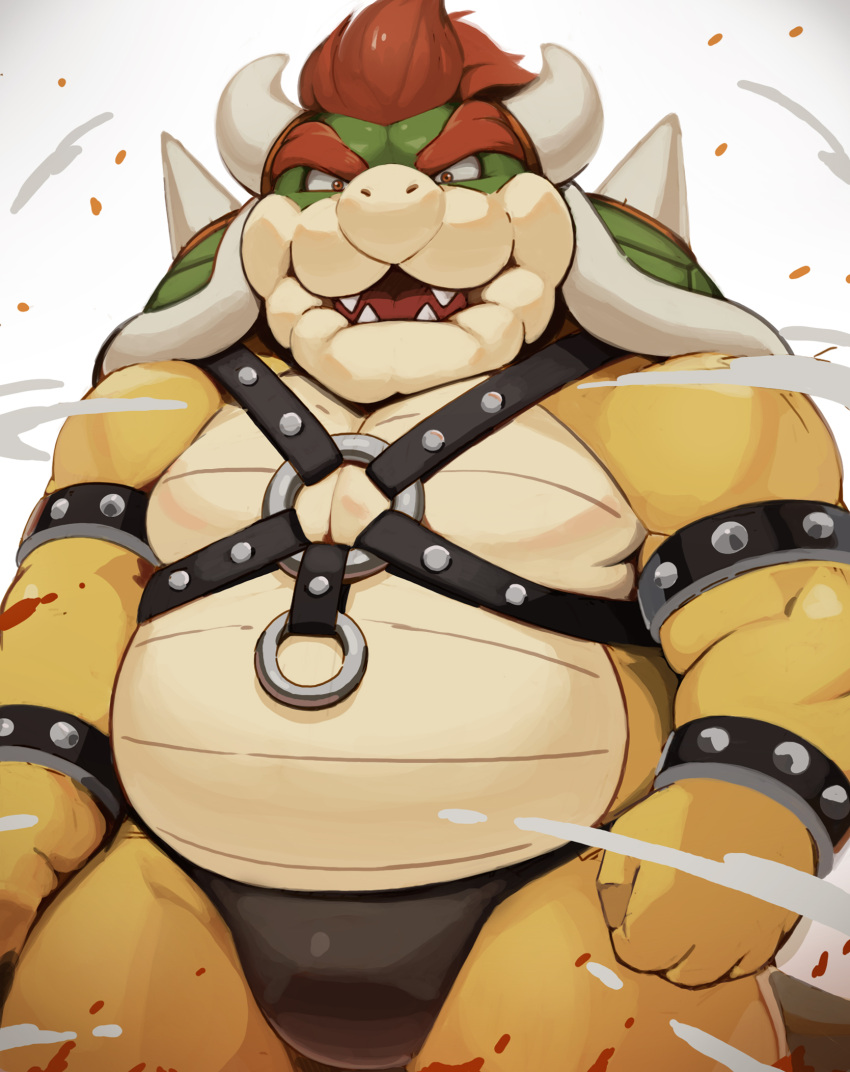 2021 anthro belly bowser clothing hi_res humanoid_hands kemono koopa korosuke male mario_bros moobs nintendo overweight overweight_male scalie simple_background solo underwear video_games white_background