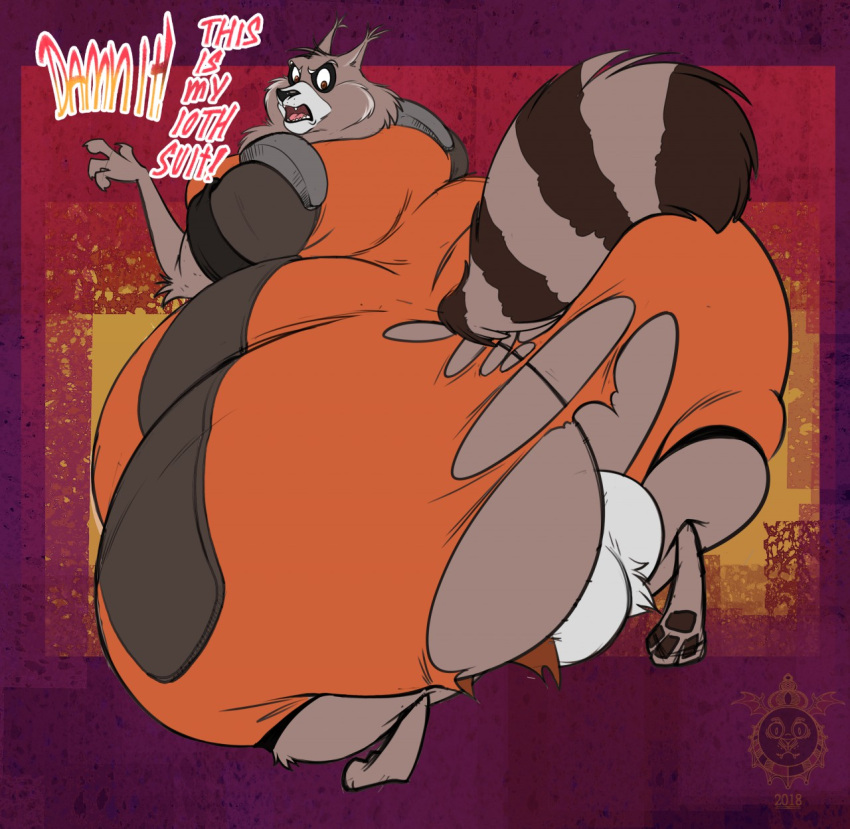 anthro balls big_balls big_butt butt clothing dialogue exposed fur genitals guardians_of_the_galaxy hi_res huge_balls huge_butt huge_thighs hyper hyper_butt male mammal marvel midsummernightsdream obese obese_anthro obese_male overweight overweight_anthro overweight_male procyonid profanity raccoon rocket_raccoon solo thick_tail thick_thighs wardrobe_malfunction watermark wide_hips