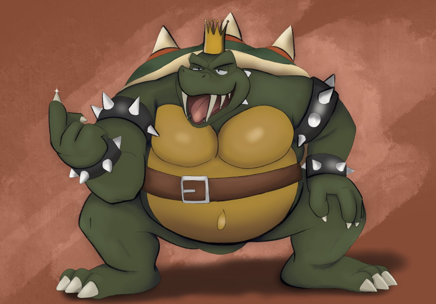 2021 anthro belly crown dippubear donkey_kong_(series) green_body hi_res humanoid_hands king_k._rool kremling male navel nintendo overweight overweight_male scalie solo video_games