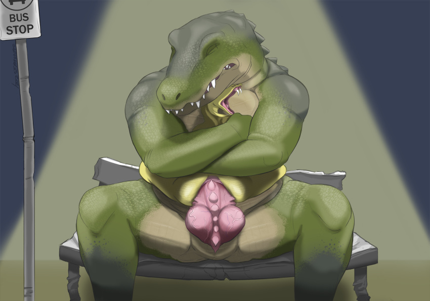 alligator alligatorid anal anthro anus bench big_dom_small_sub big_penis bus_stop butt chubby_male cracks crocodilian dominant duo embrace exhibitionism eyes_closed fangs genitals glistening glistening_body green_body green_scales hi_res hug knot light male male/male male_penetrated male_penetrating male_penetrating_male multicolored_body night open_mouth penetration penis public reptile rough_(disambiguation) sadosaurus scales scalie sex sign size_difference slightly_chubby snake spiked_penis spikes spikes_(anatomy) teeth two_tone_body vein veiny_penis yellow_body yellow_scales