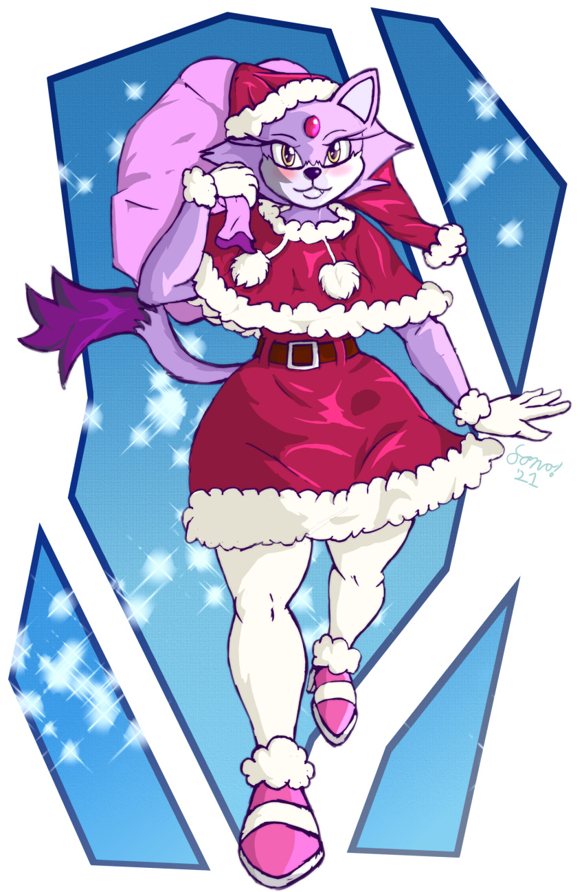 absurd_res alternate_costume blaze_the_cat christmas christmas_outfit domestic_cat felid feline felis furry hi_res holidays holidays_outfit mammal sack santa_claus sega sonic_the_hedgehog sonic_the_hedgehog_(series) walking