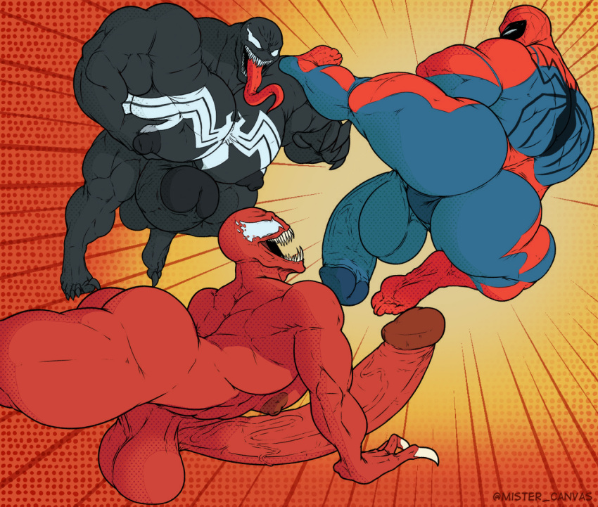 balls butt carnage genitals group human hyper male male/male mammal marvel mr_canvas pecs penis spider-man_(series) venom