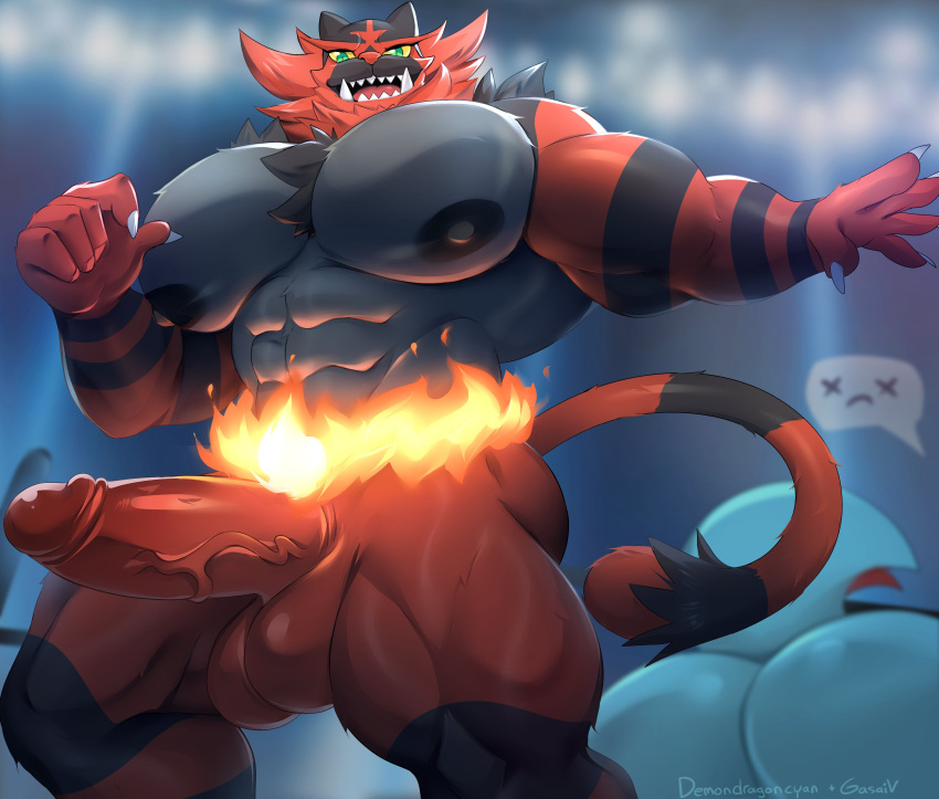 2021 abs absurd_res after_fight ambiguous_gender anthro balls barazoku big_balls big_muscles big_nipples big_pecs big_penis blurred_background butt claws collaboration demondragoncyan dialogue_box duo erection faceless_character feraligatr fighting_ring fire fur gasaiv genitals hi_res huge_muscles huge_penis humanoid_genitalia humanoid_penis incineroar looking_at_viewer low-angle_view lying male muscular muscular_anthro muscular_male nintendo nipples nude obliques on_front open_mouth open_smile pecs penis pictographics pok&eacute;mon pok&eacute;mon_(species) signature smile solo_focus spotlight standing teeth thick_thighs tongue tuft unconscious vein video_games