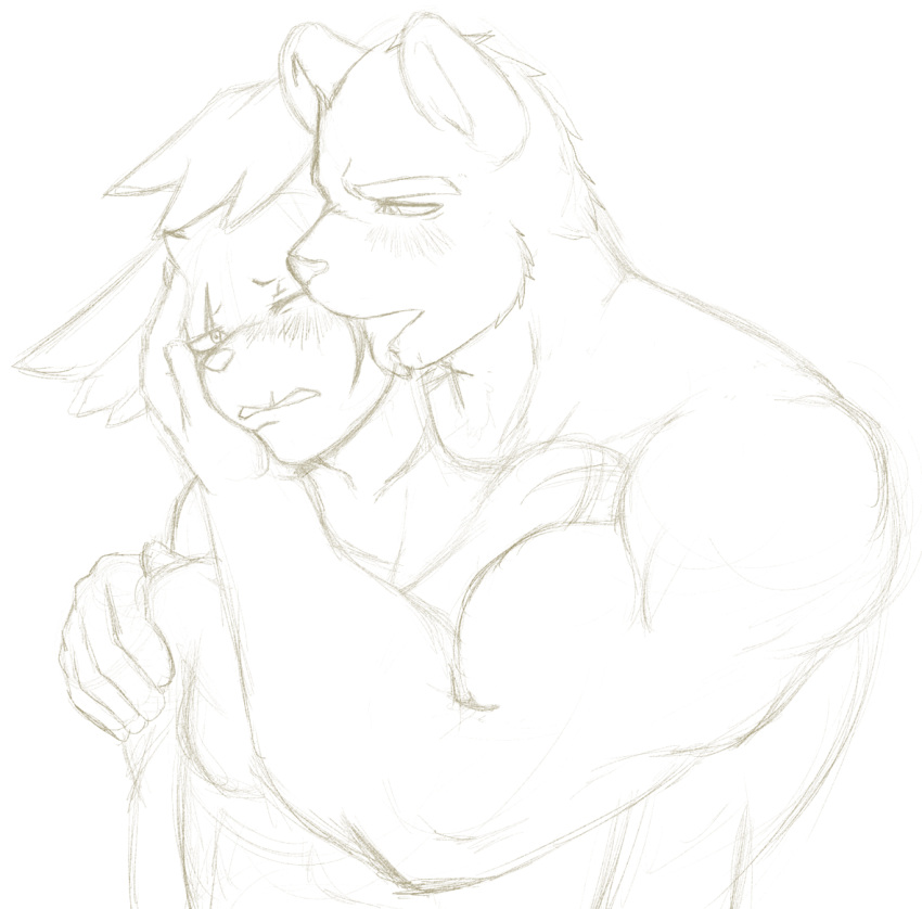 2015 anthro athletic athletic_anthro athletic_male biceps blush duo embrace face_lick fingers five_nights_at_freddy's five_nights_at_freddy's_3 golden_freddy_(fnaf) hug hugging_from_behind lagomorph leporid licking male male/male mammal monochrome muscular muscular_anthro muscular_male nukde rabbit scar scottgames sketch springtrap_(fnaf) standing teeth tongue tongue_out ursid video_games