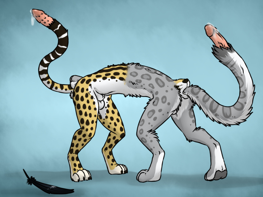 aggrobadger animal_genitalia anthro balls bodily_fluids cheetah claws conjoined digital_media_(artwork) digitigrade duo feathers felid feline fur genital_fluids genitals grey_body grey_fur kauko_(andrewneo) king_cheetah male mammal merging multicolored_body multicolored_fur nikoli pantherine pawpads penis precum sheath snow_leopard spots spotted_body spotted_fur tail_genitals tail_penis toe_claws two_tone_body two_tone_fur unusual_anatomy unusual_genitalia_placement unusual_penis_placement unusual_tail what what_has_science_done where_is_your_god_now white_body white_fur yellow_body yellow_fur