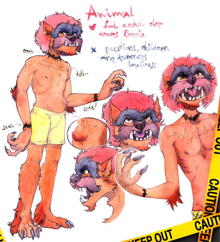 animal_(muppets) butt claws clothed clothing ear_piercing facial_hair fangs frown kanoharu male monster muppet muppets mustache nipples piercing solo topless underwear