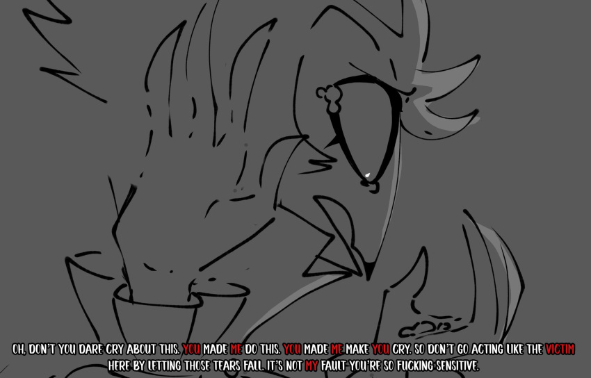 anthro avian avian_demon bird bodily_fluids crying demon domestic_abuse domestic_violence emotional_manipulation grey_background hair helluva_boss hi_res looking_down male manipulation owl owl_demon red_text scared shocked shocked_expression shocked_eyes shocked_face short_hair simple_background solo stolas_(helluva_boss) tears teathekook text white_text