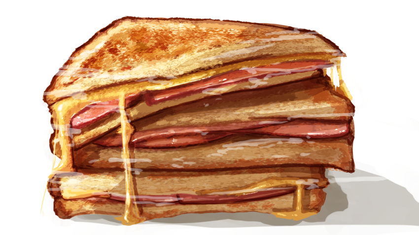 cheese food food_focus grilled_cheese ham highres kaneko_ryou no_humans original sandwich simple_background still_life white_background