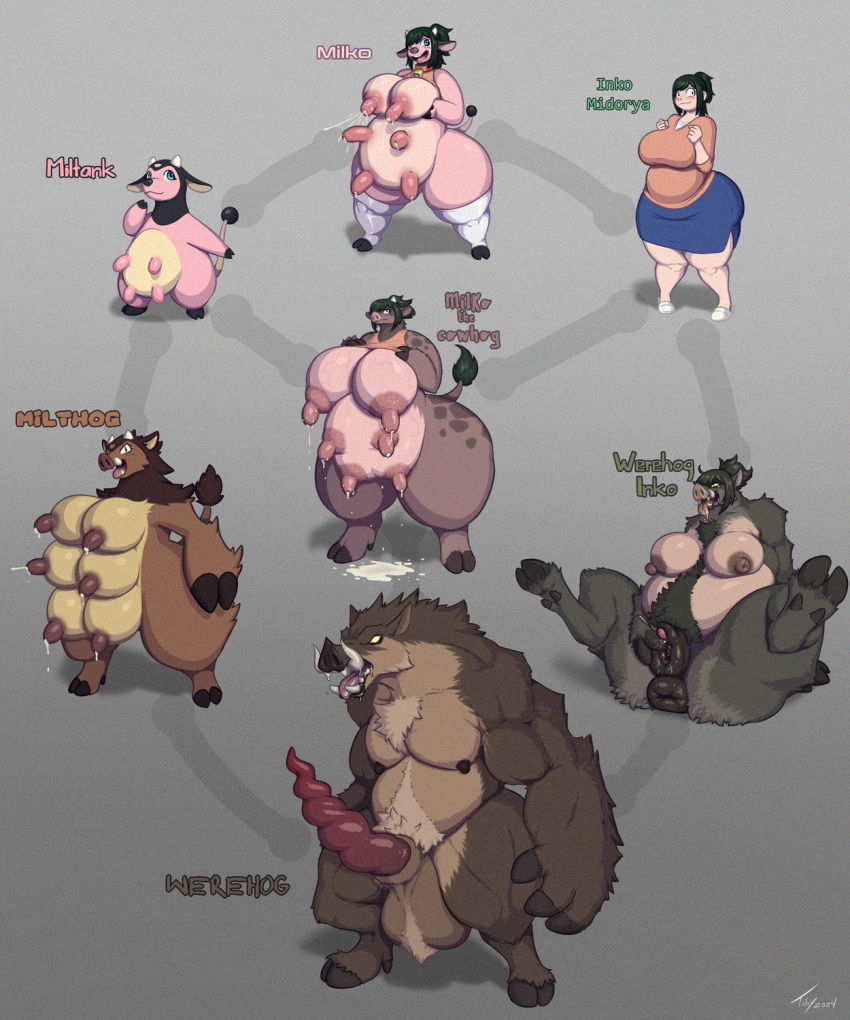 anthro anus areola balls belly big_balls big_breasts big_nipples big_penis bodily_fluids bovid bovine breasts breasts_and_teats clothed clothing eulipotyphlan female fusion generation_2_pokemon genitals group hexafusion hi_res holding_breast huge_balls huge_breasts huge_hips huge_penis huge_thighs human hybrid inko_midoriya lactating legwear male mammal milk miltank multi_breast musclegut muscular muscular_anthro muscular_male my_hero_academia nintendo nipples overweight overweight_anthro overweight_female penis pokemon pokemon_(species) puffy_anus pussy snout suid suina sus_(pig) tail tail_tuft teats thick_thighs thigh_highs toby_art trio tuft tusks udders were wereeulipotyphlan werehog wide_hips wild_boar