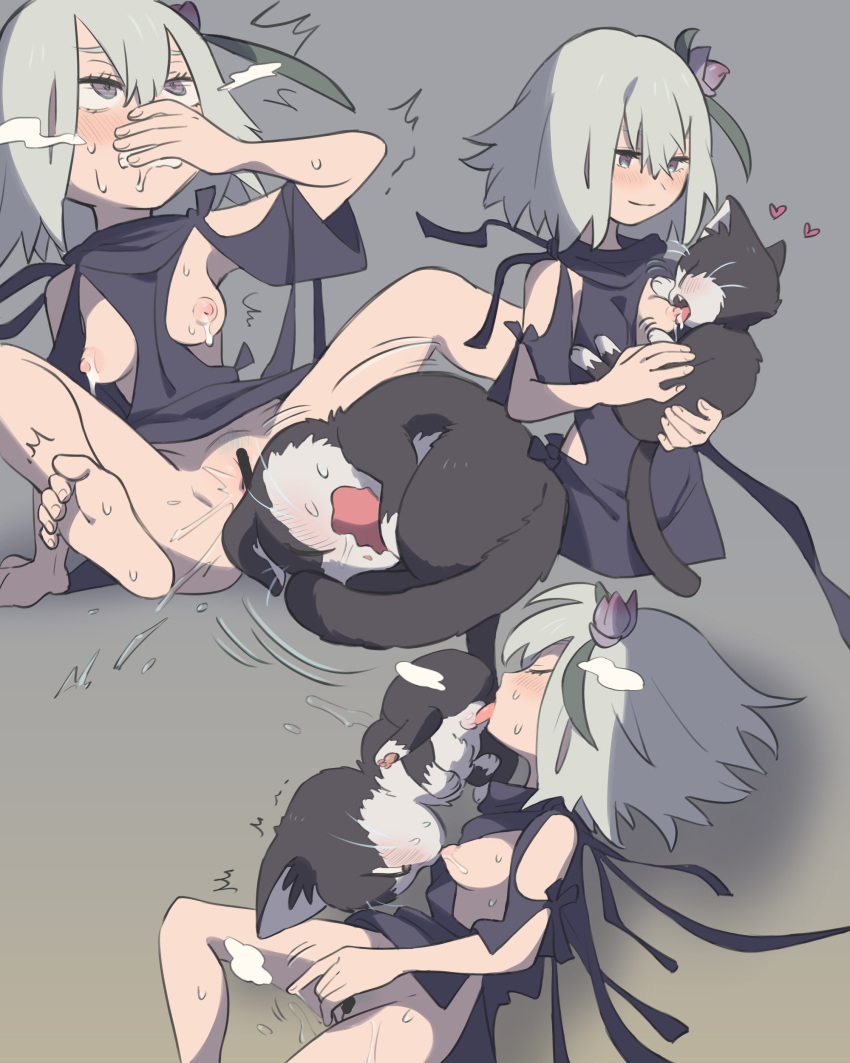 2024 3_toes 5_fingers 5_toes 69_position absurd_res accessory areola bandai_namco bestiality black-tail black_body black_ears black_fur blue_clothing blue_dress blue_eyes blush blush_lines bodily_fluids breastfeeding breastless_clothing breasts breath brown_eyes carrying_another carrying_partner censored clenched_teeth clothed clothed_female clothed_human clothed_sex clothing covering covering_mouth crossover cunnilingus curled_up curling_toes domestic_cat dress duo ejaculation exposed_breasts eyebrows eyelashes eyes_closed fangs feet felid feline felis female female/female female_feral female_human feral fingering fingering_self fingernails fingers flower flower_in_hair fragile_dreams:_farewell_ruins_of_the_moon fur genital_fluids genitals gloves_(marking) grey_background grey_eyebrows grey_hair grey_pubes grinding_on_head hair hair_accessory haru_(my_roommate_is_a_cat) heart_symbol hi_res human human_on_feral interspecies kinnni-chan lactating larger_human leaning leaning_backward licking looking_at_another looking_at_partner looking_up lying mammal markings masturbation medium_breasts medium_hair milk milk_on_breasts motion_lines multicolored_body multicolored_fur my_roommate_is_a_cat nails nipple_fetish nipple_lick nipple_play nipple_suck nipples no_underwear on_side one_breast_out open_mouth oral orgasm orgasm_face pawpads paws pink_areola pink_nipples pink_pawpads pink_tongue plant pubes purple_flower pussy pussy_ejaculation pussy_juice_on_hand pussy_juice_string quadruped ren_(fragile_dreams) saliva saliva_on_face sequence sex simple_background sitting size_difference smaller_feral smile soles spread_legs spreading standing sucking sweat sweaty_breasts sweaty_face sweaty_feet sweaty_legs teeth toenails toes tongue tongue_out tuxedo_cat two_tone_body two_tone_fur vaginal vaginal_fingering vaginal_fluids vaginal_masturbation whiskers white_body white_fur white_inner_ear white_pussy white_whiskers
