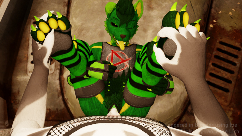 16:9 ambiguous_gender anthro armor bethesda_softworks bone_tail canid canine canis claws clothing curling_toes duo fallout feet female fingers_between_toes foot_fetish foot_focus foot_play fur genitals green_body green_fur hairy_pussy hi_res intersex intersex/male lance_barrowpaw lance_the_lich legwear lich male male/female male/male mammal pawpads paws post-apocalyptic pubes pussy raider_(fallout) skeletal_tail spread_toes stockings tail thigh_highs toe_claws toes undead widescreen wolf