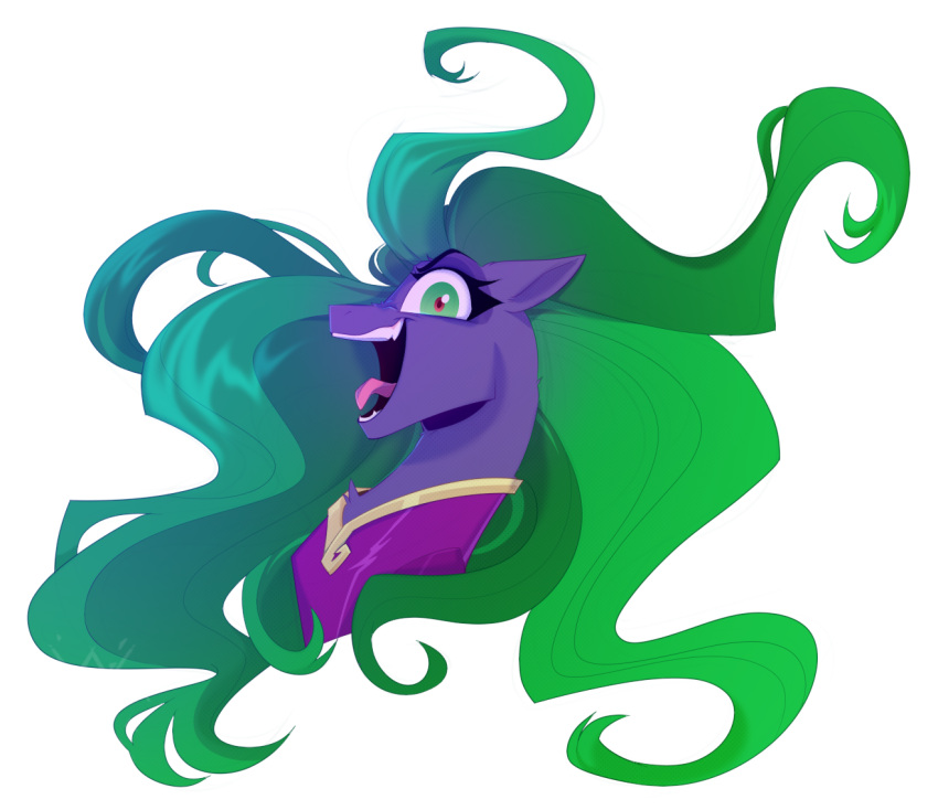 clothing earth_pony equid equine female friendship_is_magic gradient_hair green_eyes green_hair hair hasbro horse long_hair mammal mane-iac_(mlp) my_little_pony open_mouth open_smile pony portrait prehensile_hair red_eyes smile supervillain thewandie tongue tongue_out