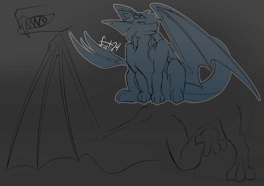 ambiguous_gender dragon female_(lore) frosti_(frostidragon) frostidragon hi_res membrane_(anatomy) membranous_wings mythological_creature mythological_scalie mythology paws scalie sitting sketch_page teeth wings