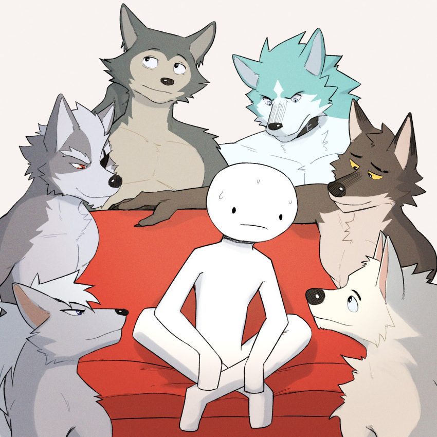 anon anthro beastars blue_eyes bodily_fluids brand_new_animal canid canine canis cheek_tuft chest_tuft collar crossed_legs disney dreamworks eye_patch eyewear facial_tuft fur furniture gary_(zootopia) grey_body grey_fur group hi_res jrjresq legoshi_(beastars) male mammal meme mr._wolf_(the_bad_guys) multicolored_body multicolored_fur muscular muscular_male nintendo pecs piper_perri_surrounded pretty_cure red_eyes shirou_ogami sitting sofa star_fox studio_trigger sweat the_bad_guys tuft two_tone_body two_tone_fur video_games white_body white_fur wolf wolf_o'donnell wolfrun yellow_sclera zootopia