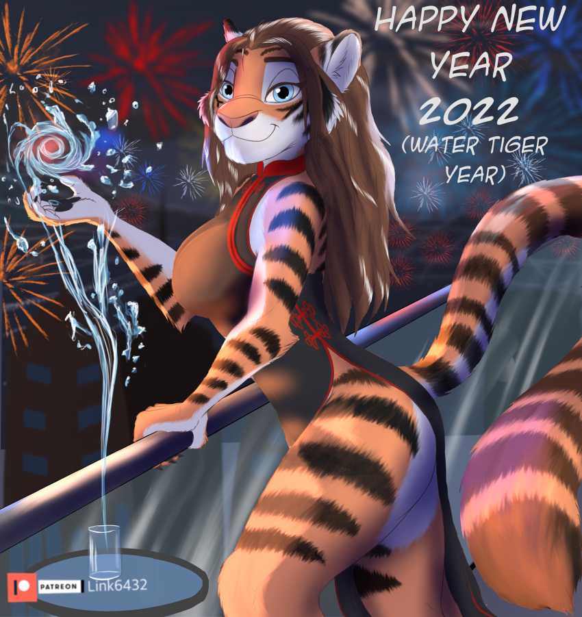 2022 absurd_res anthro asian_clothing chinese_clothing chinese_zodiac clothed clothing east_asian_clothing fan_character felid female hi_res holidays link6432 mammal mei_(link6432) new_year new_year_2022 pantherine solo tiger