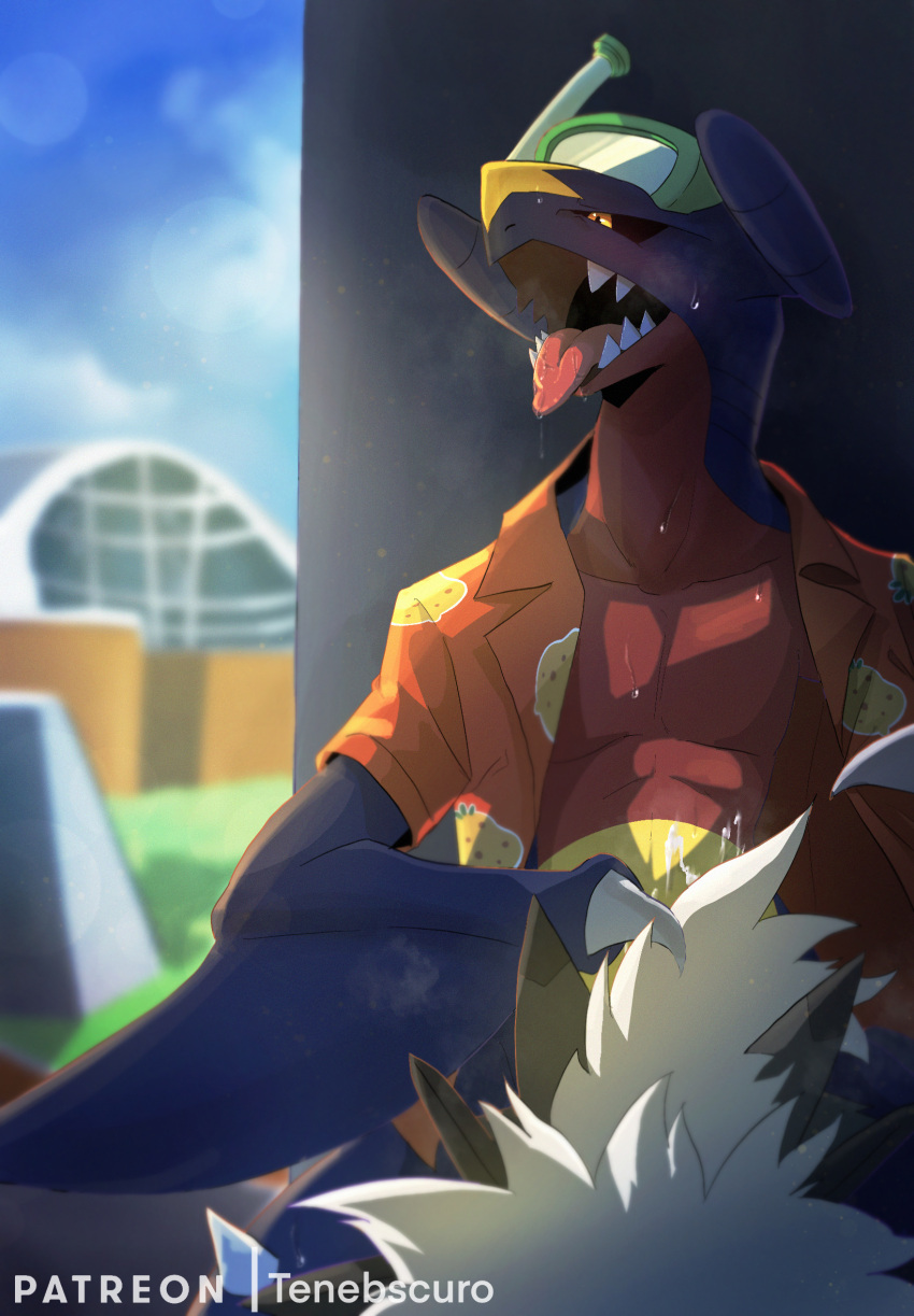 alternate_color ambiguous_gender beach_style_garchomp black_sclera blue_body blurred_background bodily_fluids breath canid canine clothed clothing cloud cum cum_on_own_stomach cum_on_stomach day dipstick_ears duo dusk_lycanroc ejaculation fellatio feral feral_on_feral fur garchomp genital_fluids grey_body grey_fur hand_on_head hands-free head_in_crotch hi_res hidden implied_oral implied_orgasm looking_pleasured lycanroc male male/ambiguous mammal moan multicolored_ears nintendo nude obscured_face obscured_oral obscured_sex open_clothing open_mouth open_shirt open_topwear oral orange_body orange_clothing orange_shirt orange_topwear orgasm orgasm_face orgasm_from_oral partially_clothed pecs penile pok&eacute;mon pok&eacute;mon_(species) pokemon_unite public public_sex semi-anthro sex shaded sharp_teeth shirt sky snorkel sucked_silly sucking sweat swift_(tenebscuro) teeth tenebscuro tongue tongue_out topwear video_games white_body white_fur wing_claws yellow_body yellow_eyes