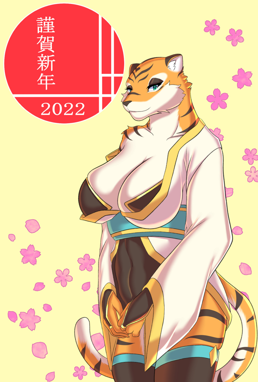 anthro at breasts clothed clothing felid female fur hi_res mammal pantherine smile solo stripes tiger