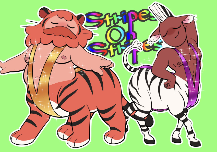 2021 20daysapple centaurworld duo equid equid_taur equine equine_taur eyes_closed felid felid_taur fur hi_res male mammal mammal_taur mankini modelling mohawk pantherine pantherine_taur splendib_(centaurworld) striped_body striped_fur stripes taur tiger tiger_taur zebra zebra_taur zulius_(centaurworld)