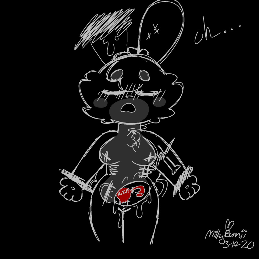 2020 anthro black_background blood bodily_fluids bone breasts dialogue eyes_closed female genitals gore hi_res kake lagomorph leporid mammal milkybunnii organs ovaries pawpads pussy rabbit self_harm simple_background simple_coloring solo text trans_(lore) trans_woman_(lore) uterus vent_art young