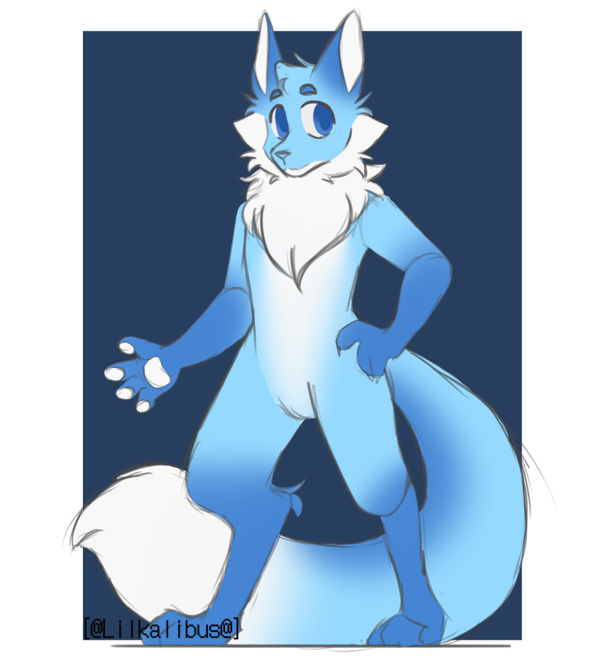 anthro blue_body blue_eyes blue_fur canid canine fox fur hi_res lilkalibus male mammal solo white_body white_fur