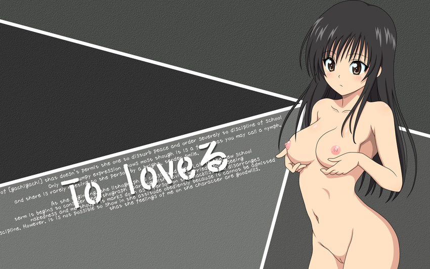 1girl black_hair blush breasts highres kotegawa_yui long_hair nipples nude nude_filter photoshop pussy solo to_love-ru toloveru uncensored wallpaper