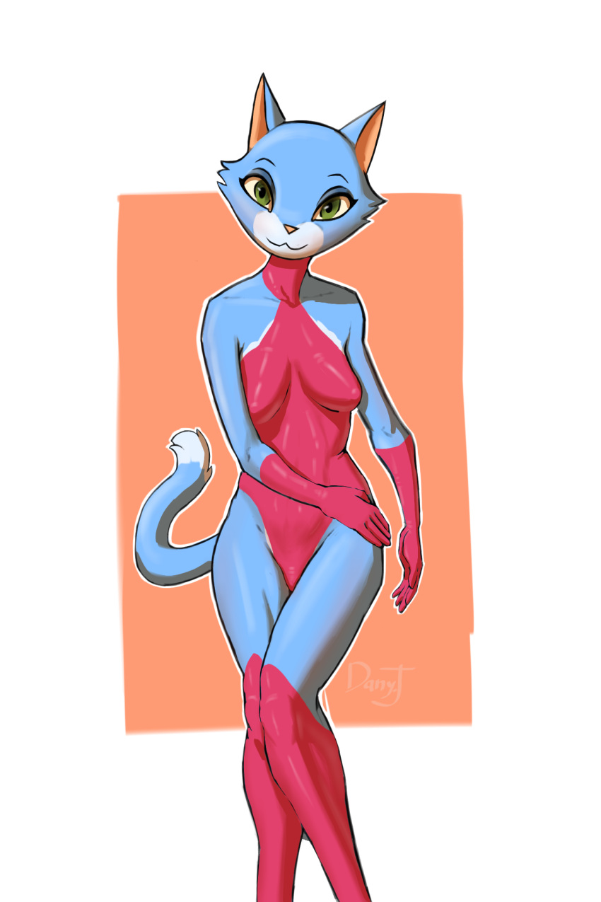 anthro clothed clothing dany-j domestic_cat felid feline felis female gloves handwear hi_res ibispaint ibispaintx latex_clothing latex_gloves mammal penny_(ggh) rubber rubber_clothing rubber_suit simple_background solo