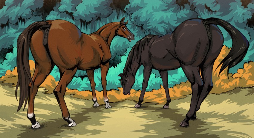 abby animal_genitalia animal_pussy conditional_dnp duo equid equine equine_pussy female feral forest forest_background genitals hi_res horse jotun22 mammal nature nature_background plant pussy tree