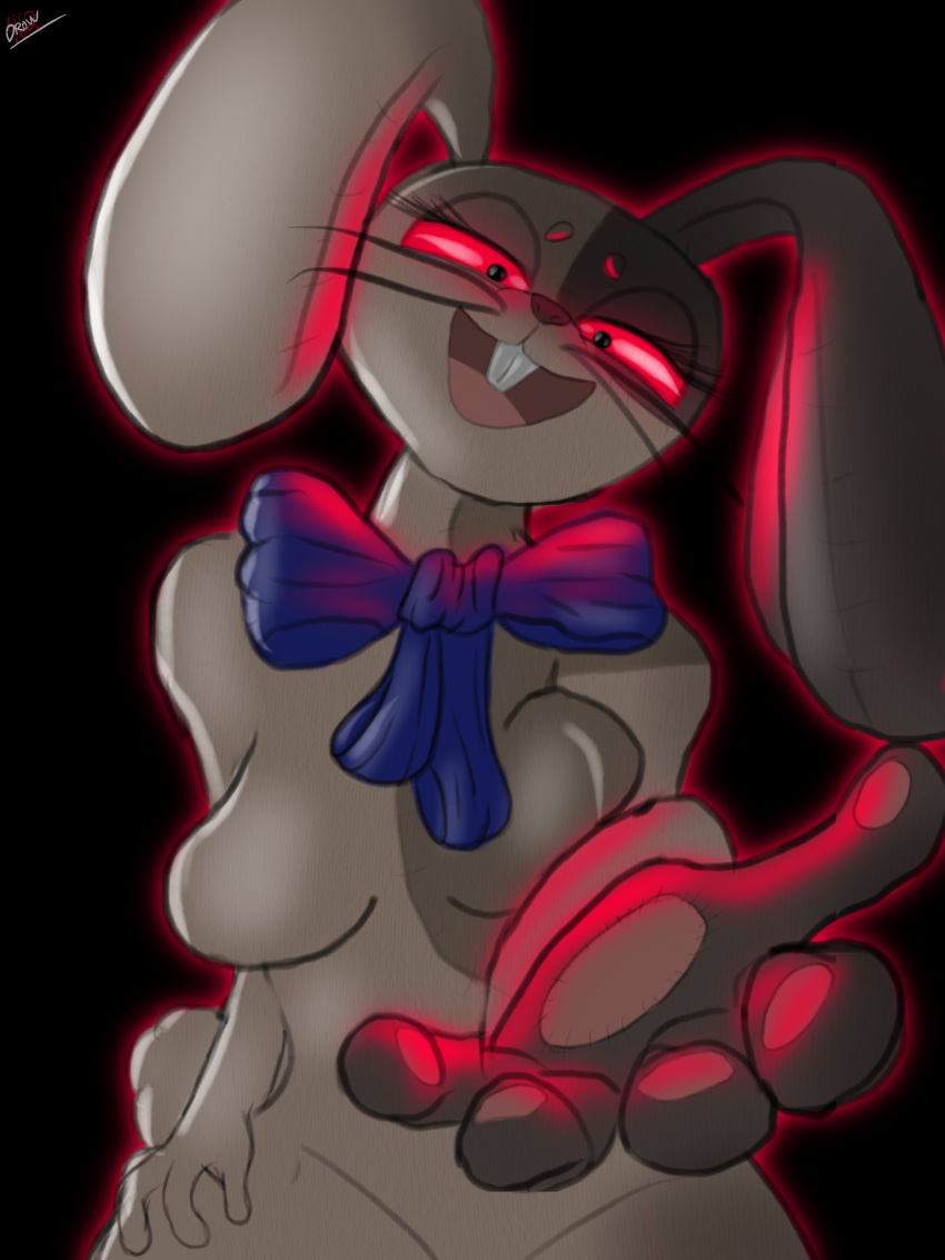 anthro black_background bow_tie breast_squish breasts brown_body buckteeth dark featureless_breasts female five_nights_at_freddy's five_nights_at_freddy's:_security_breach fluffy fluffy_tail fur glowing glowing_eyes hi_res lagomorph leporid long_ears mammal multicolored_body multicolored_fur offering_hand open_mouth pawpads rabbit reaching_towards_viewer red_eyes scottgames simple_background smile smiling_at_viewer solo squish stitch_(sewing) teeth threatening_aura vanny_(fnaf) video_games whiskers word360