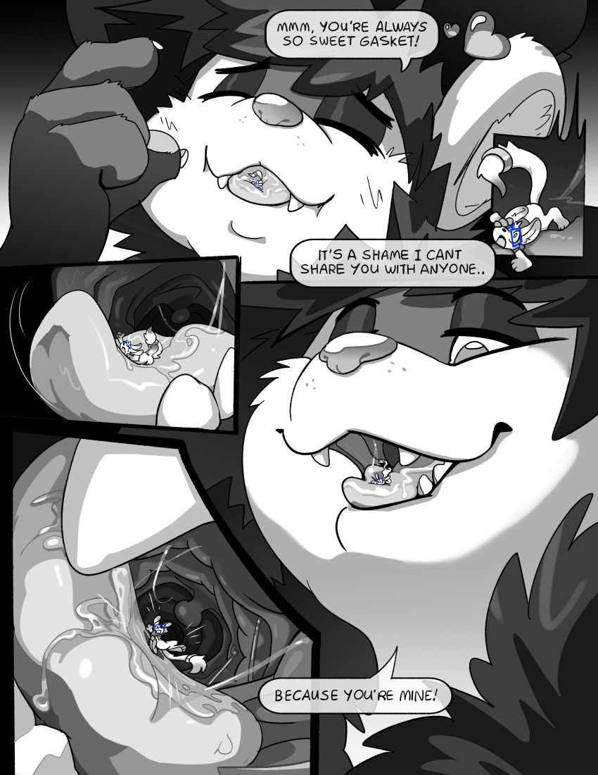 absurd_res acidneko anthro bad_breath bodily_fluids burping cape clothing domestic_cat dominant dominant_male drooling duo eyewear felid feline felis glasses hi_res in_mouth licking luxray macro male male/male mammal nintendo overweight overweight_male pawpads paws pok&eacute;mon pok&eacute;mon_(species) saliva size_difference smug smug_face tongue tongue_out video_games vore