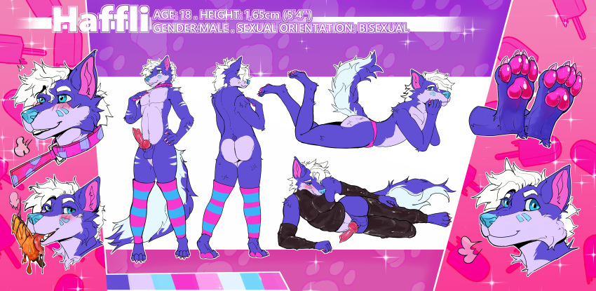 absurd_res anthro canid canine canis clothing girly haffli hi_res male male/male mammal mattiyyah_lion model_sheet nude pawpads rubber rubber_clothing rubber_suit solo wolf