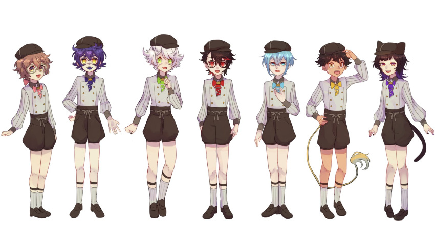 6+boys androgynous animal_ears black_hair blue_eyes blue_hair brown_hair cat_boy cat_ears comagome_toru freckles ghostcrown glasses green_eyes hair_ornament hairclip hat hatomugi_souta heterochromia highres kazuya_seto multicolored_hair multiple_boys mutsuashi_lewis official_art orange_eyes pale_skin purple_eyes red_eyes red_hair sharp_teeth sheep shirayume_lamru soramiya_sakuma stuffed_toy teeth tsukikage_nero white_hair yellow_eyes