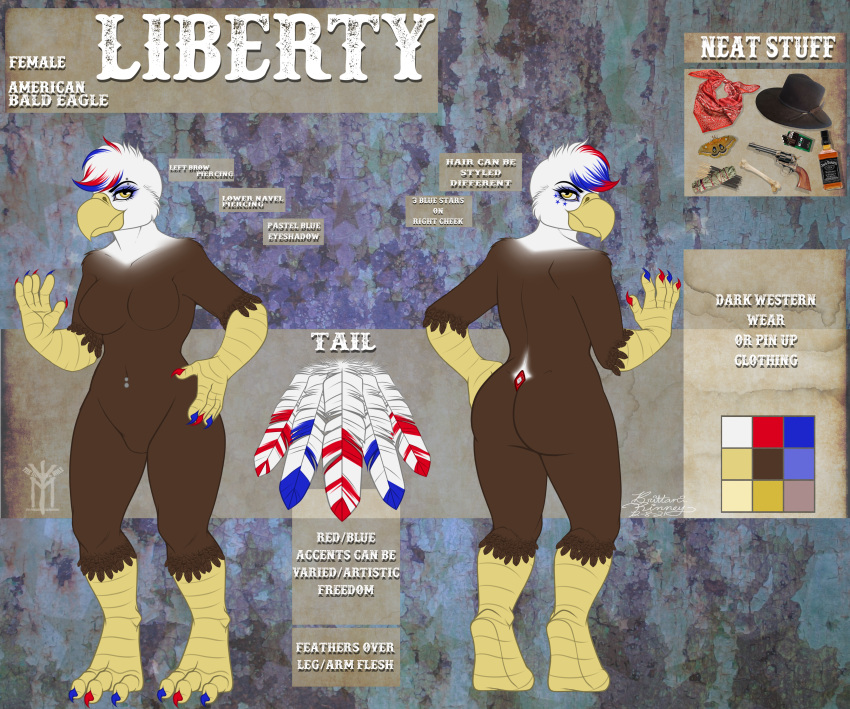 absurd_res accipitrid accipitriform anthro avian bald bird eagle female firecracker flag hi_res humanoid liberty model_sheet murica murrica pinup pose solo thehuntingwolf united_states_of_america us