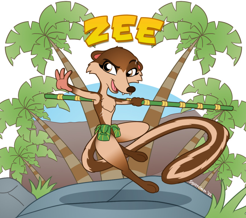 action_pose alpha_channel anthro belt belt_pouch biped blue_sky_studios boulder brown_body brown_eyes brown_fur chest_tuft digital_media_(artwork) disney eyebrows eyelashes fangs feet female fingers fur grass hand_out hi_res holding_object holding_weapon ice_age_(series) leaf long_feet long_nose long_tail mammal markings melee_weapon mephitid mostly_nude mountain multicolored_body multicolored_fur nude open_mouth outside palm_tree pink_ears pink_hands pink_tongue plant pose pouch_(disambiguation) rock scar simple_background skunk sky smile solo squirrelman staff striped_markings striped_tail stripes tail_markings teeth text thick_thighs toes tongue transparent_background tree tuft tufted_fur two_tone_body two_tone_fur two_tone_tail weapon zee_(ice_age) zorilla