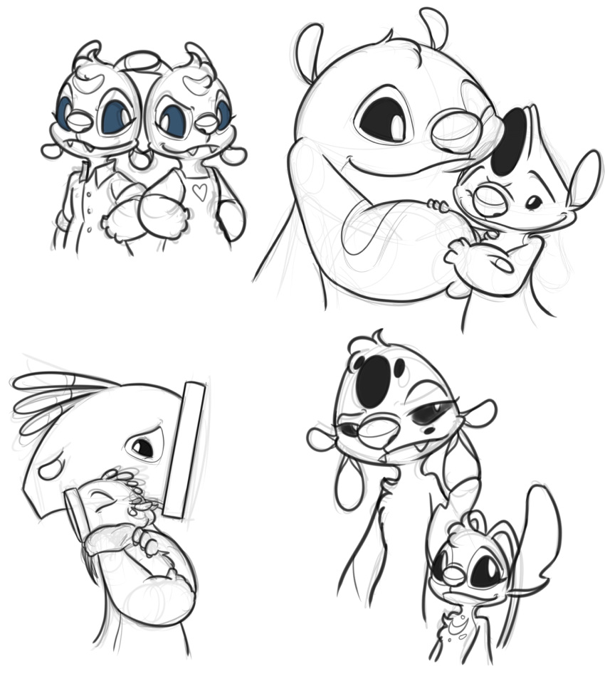 &lt;3 2022 4_ears alien ambiguous_gender annie_(salty_nebula) antennae_(anatomy) anthro apron arm_markings biped blue_eyes chest_markings chest_tuft claws clothing cute_fangs dina_(salty_nebula) dipstick_antennae dipstick_ears disney experiment_(lilo_and_stitch) eyebrows eyes_closed facial_markings fan_character female_(lore) forehead_markings fur group hammerface head_markings head_tuft heat_(lilo_and_stitch) hi_res kixx_(lilo_and_stitch) lana_(salty_nebula) lilo_and_stitch long_antennae long_claws looking_at_another male_(lore) markings minerva_(salty_nebula) multi_ear multicolored_antennae multicolored_ears notched_ear oakley_(salty_nebula) one_eye_closed raised_eyebrow raised_inner_eyebrows salty_nebula simple_background sketch_page sleeping smile spot_color tuft white_background