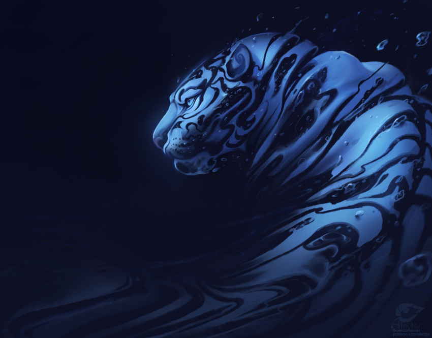 2022 alectorfencer ambiguous_gender blue_eyes digital_media_(artwork) felid feral mammal pantherine solo tiger