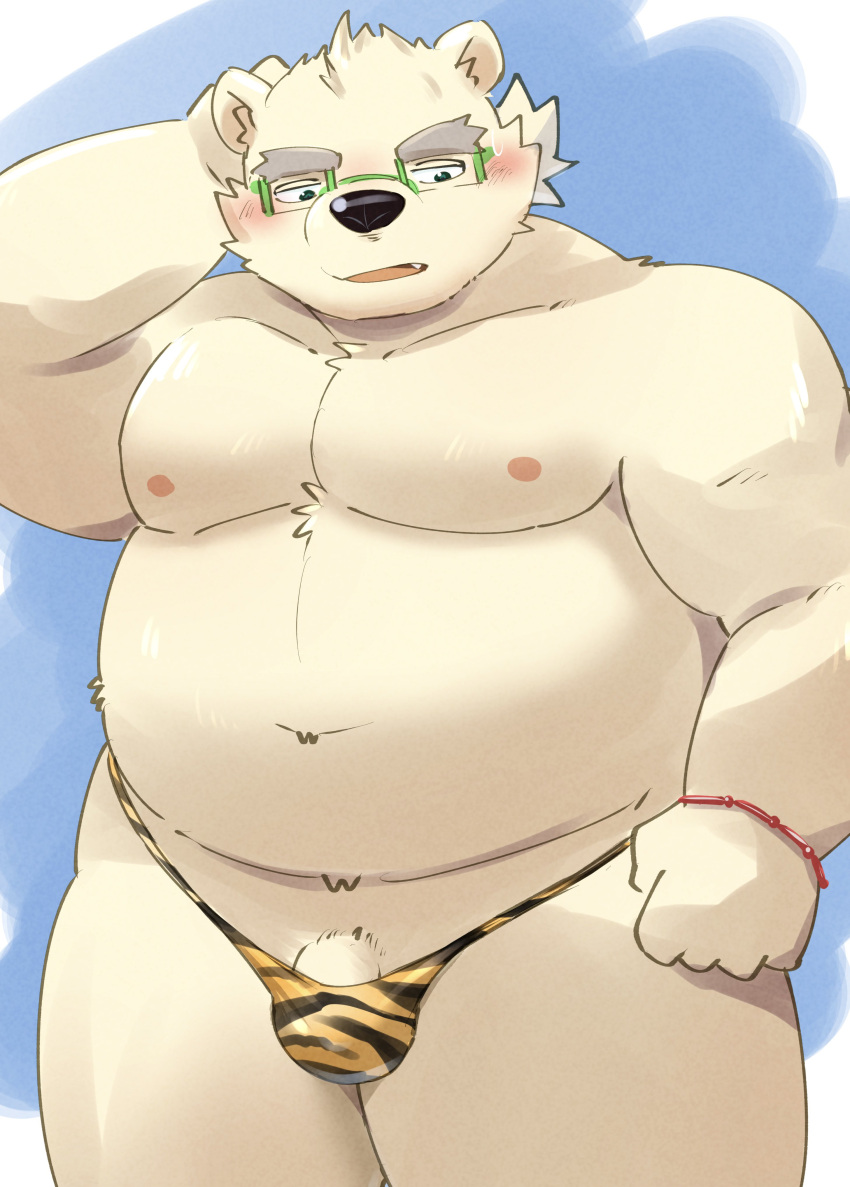 2022 absurd_res anthro belly black_nose blush bulge clothing genitals hi_res humanoid_genitalia humanoid_hands humanoid_penis kemono leib_(tas) lifewonders male mammal moobs navel nipples overweight overweight_male penis polar_bear setsubun solo tokyo_afterschool_summoners underwear ursid ursine video_games white_body zuboboz