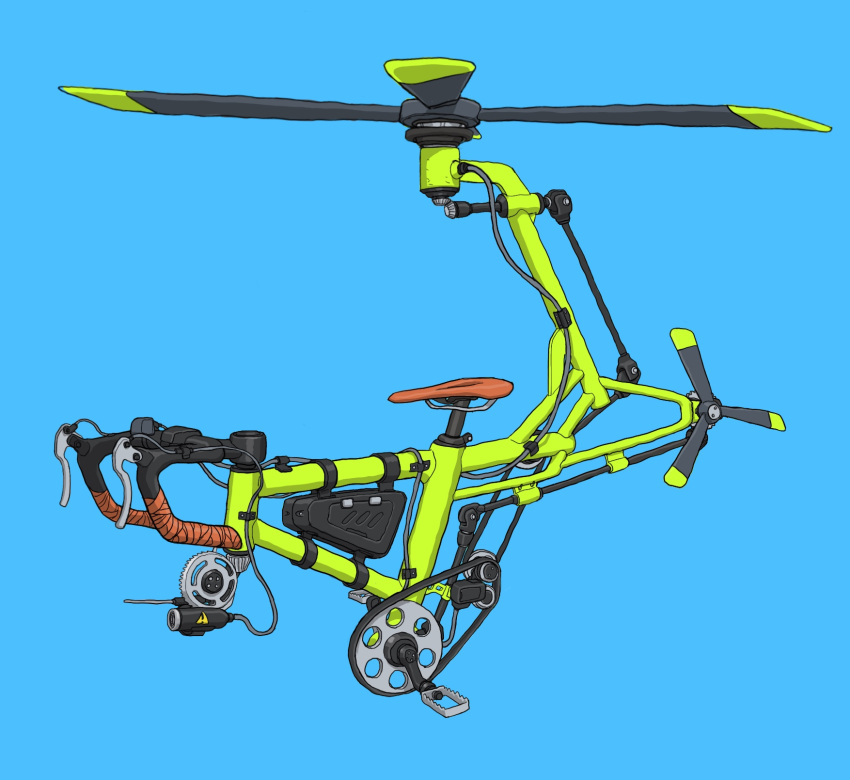 aircraft bicycle gatling_santouhei ground_vehicle helicopter highres no_humans original pedal propeller simple_background vehicle_focus