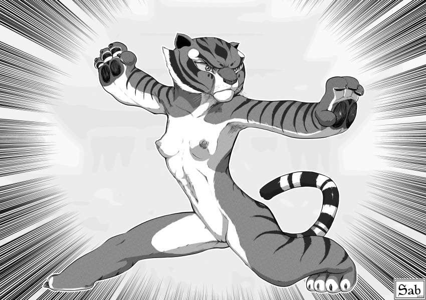 anthro breasts dreamworks felid female genitals hi_res kung_fu_panda mammal master_tigress muscular muscular_female nipples nude pantherine pussy sabrotiger small_breasts solo tiger