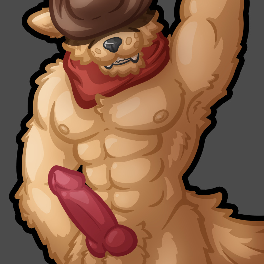 abs absurd_res animal_genitalia animal_humanoid animal_penis anthro armpit_hair balls bandana_on_neck bandanna big_penis black_outline body_hair canid canid_humanoid canine canine_humanoid canine_penis canis cel_shading chest_hair chest_tuft clothing cocky cowboy cowboy_hat cowboy_outfit fangs furry_balls genitals glistening glistening_genitalia glistening_penis grin hat headgear headwear hi_res humanoid kerchief knot luhrak male mammal mammal_humanoid muscular muscular_male nipples obscured_eyes obscured_face outline penis presenting presenting_penis shaded simple_background smile solo thick_outline tuft wolf