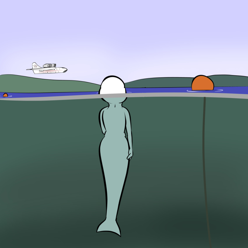 aircraft airplane anna_(study_partners) anthro beluga cetacean delphinoid female mammal marine monodontid nude outside partially_submerged rear_view solo study_partners thunderouserections toothed_whale white_body