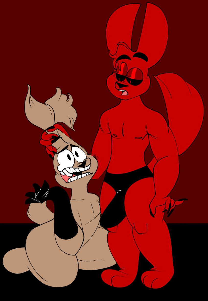 absurd_res adultpartypunch anthro barely_contained bulge clothed clothing damian_(zoophobia) demon erection erection_under_clothing female fur hair hi_res incest_(lore) jack_(zoophobia) male male/female mammal muscular muscular_anthro muscular_male nipples nude panties red_body red_fur underwear zoophobia