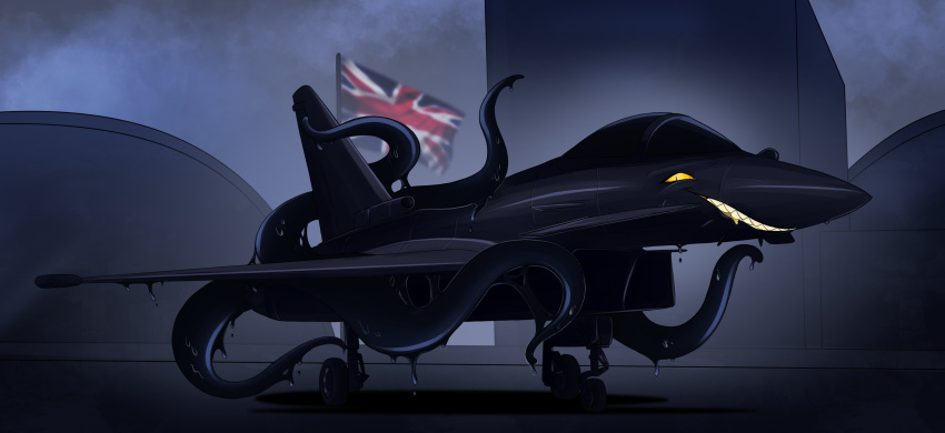 2022 3apa3a absurd_res aircraft ambiguous_gender dire_machine dripping eurofighter eurofighter_typhoon feral flag goo_creature hi_res living_aircraft living_machine living_vehicle machine outside solo tentacles united_kingdom vehicle