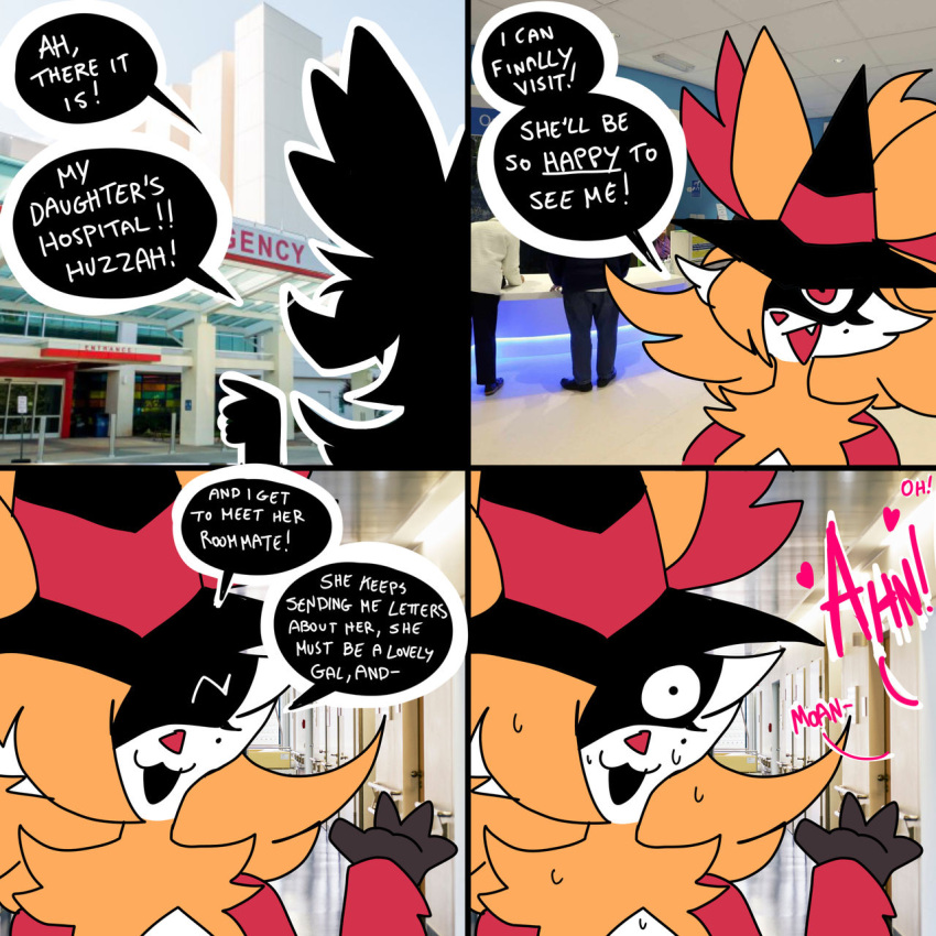 1:1 anthro comic delphox dialogue english_text female hi_res hospital humor moan nervous_sweat nintendo pok&eacute;mon pok&eacute;mon_(species) ponporio_(artist) solo text video_games