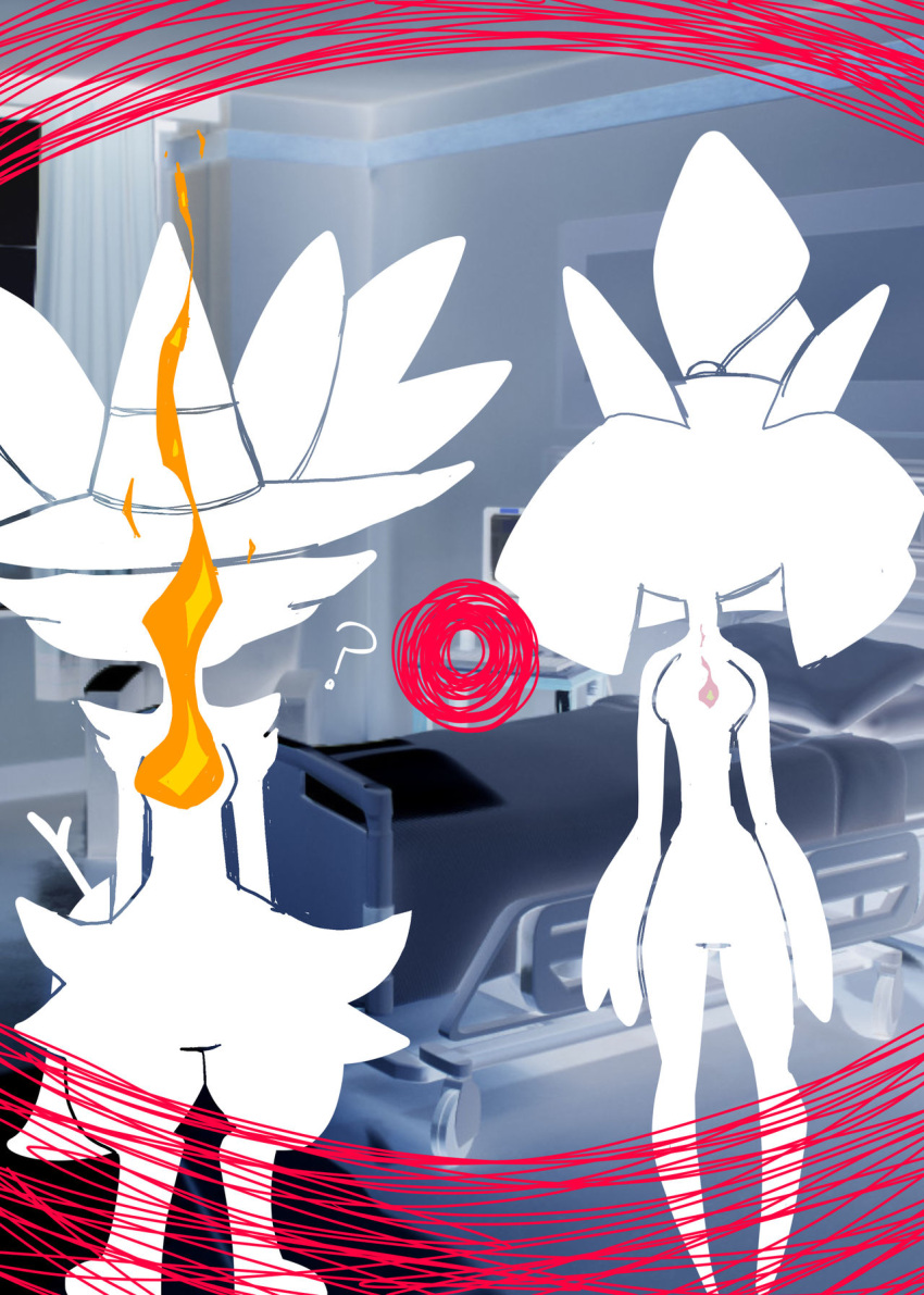 ? braixen comic duo female fire hi_res hospital_room humanoid kirlia nintendo photo_background pok&eacute;mon pok&eacute;mon_(species) ponporio_(artist) silhouette video_games