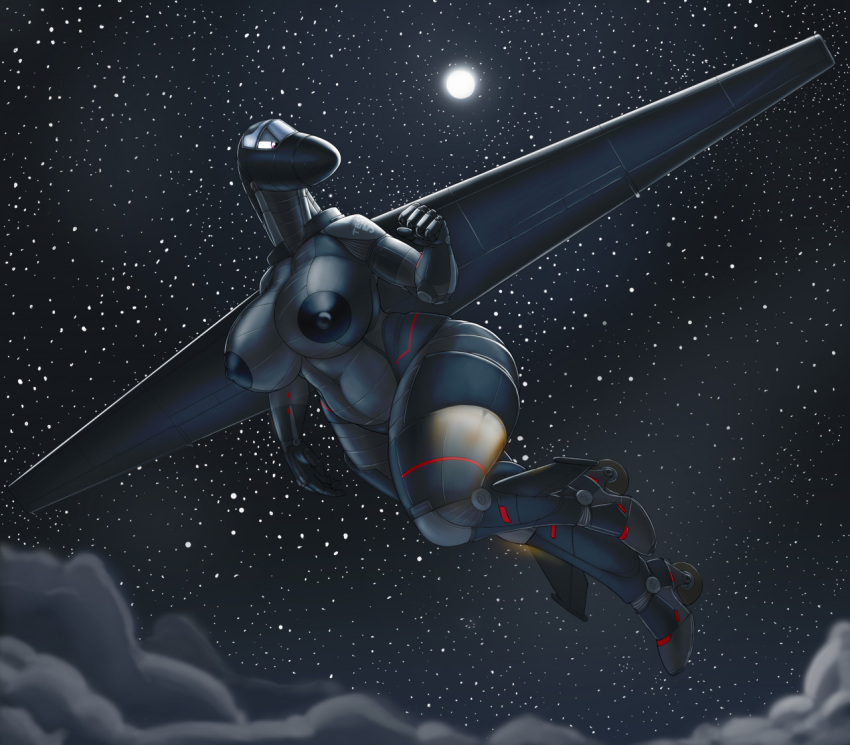 2022 aircraft anthro areola big_areola big_breasts breasts cloud female flying light living_aircraft living_machine living_vehicle machine moon moonlight ndragon3 night nude outside sky solo star starry_sky thick_thighs vehicle