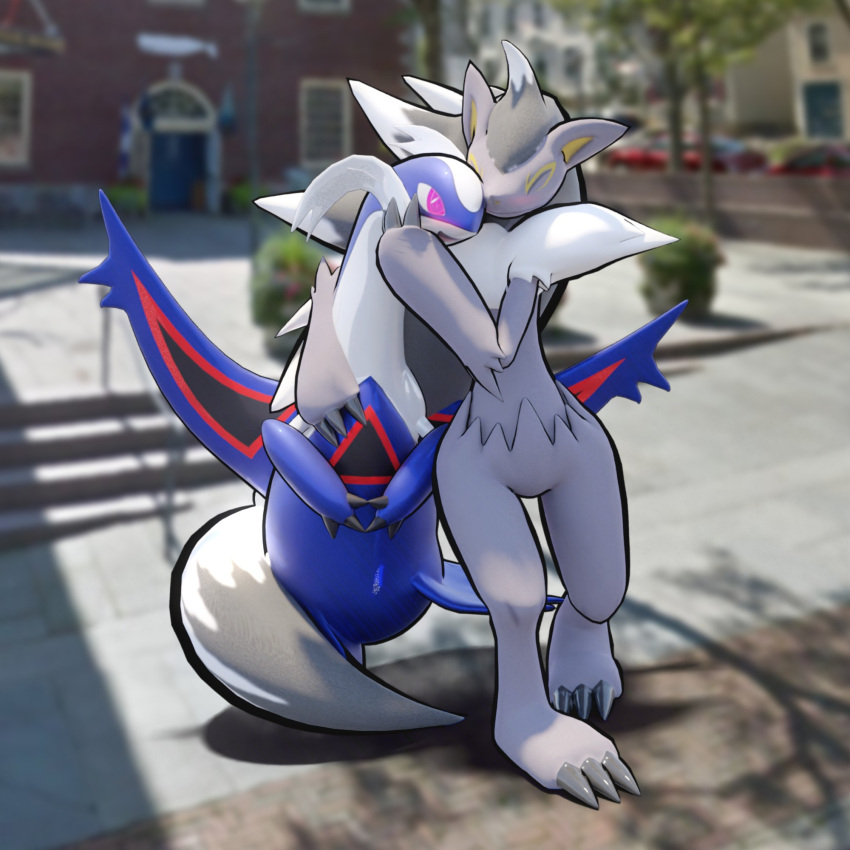 2022 3d_(artwork) blender_(software) blender_cycles blush canid canine claws digital_media_(artwork) dragon fan_character feral flaros_overfield flaros_overfield_(artist) hair hi_res holidays jiyu_shimizu latios legendary_pok&eacute;mon mammal nintendo nuzzling open_mouth pok&eacute;mon pok&eacute;mon_(species) purple_eyes romantic romantic_couple smile valentine's_day video_games walking wings zoroark