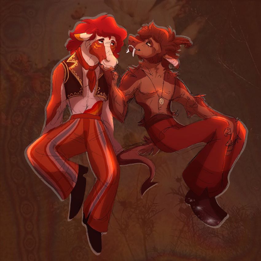 anthro clothing duo equid equine hi_res horse jersey_devil male male/male mammal touching_face