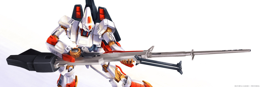 absurdres artist_name character_name gun highres holding holding_gun holding_weapon juusenki_l-gaim l-gaim_mk_ii looking_ahead mecha no_humans science_fiction solo strictly_mecha weapon white_background